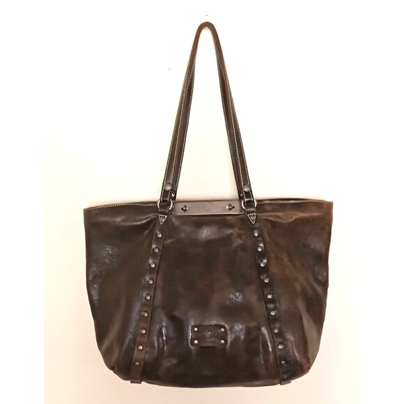 Patricia Nash Benvenuto Bark Brown Distressed Italian Leather Lg Tote Studs - Picture 11 of 11